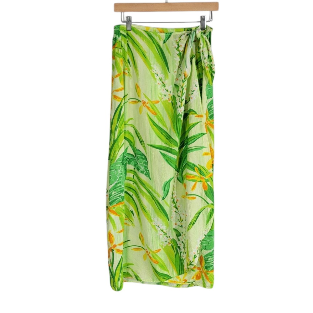Jams World Wrap Skirt Size Large Sarong Hawaiian Midi Tropical Beach Lily Valley